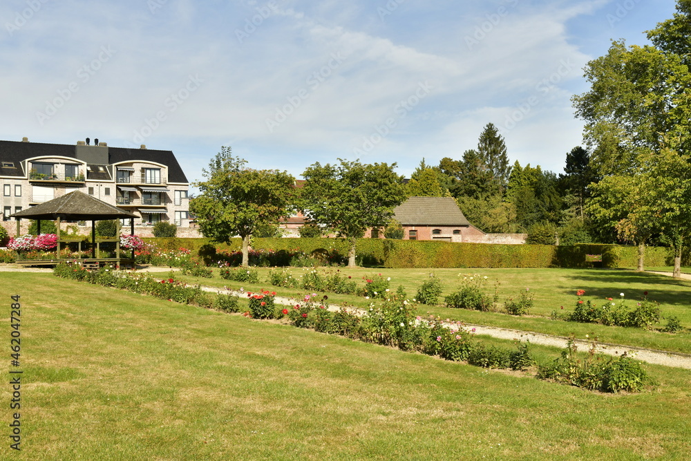 Le jardin des dahlias avec ses coins de repos ,pelouses ,chemins ,haies et surtout sa collection de fleurs au parc d'Enghien en Hainaut 