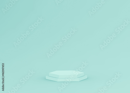 3d blue green hexagon podium minimal studio background. Abstract 3d geometric shape object illustration render. Display for technology medical and science product.