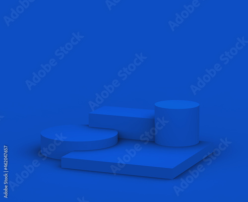 3d blue podium modern minimal design in studio background. Abstract 3d geometric shape object illustration render. Display for valentine product.