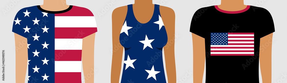 Young people or mannequins in t shirts with american flag Young people or mannequins in t shirts with american flag
