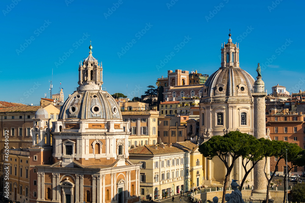 Churches of Santa Maria di Loreto and Most Holy Name of Mary (Santissimo Nome di Maria), and Trajan’s column in Rome, Italy