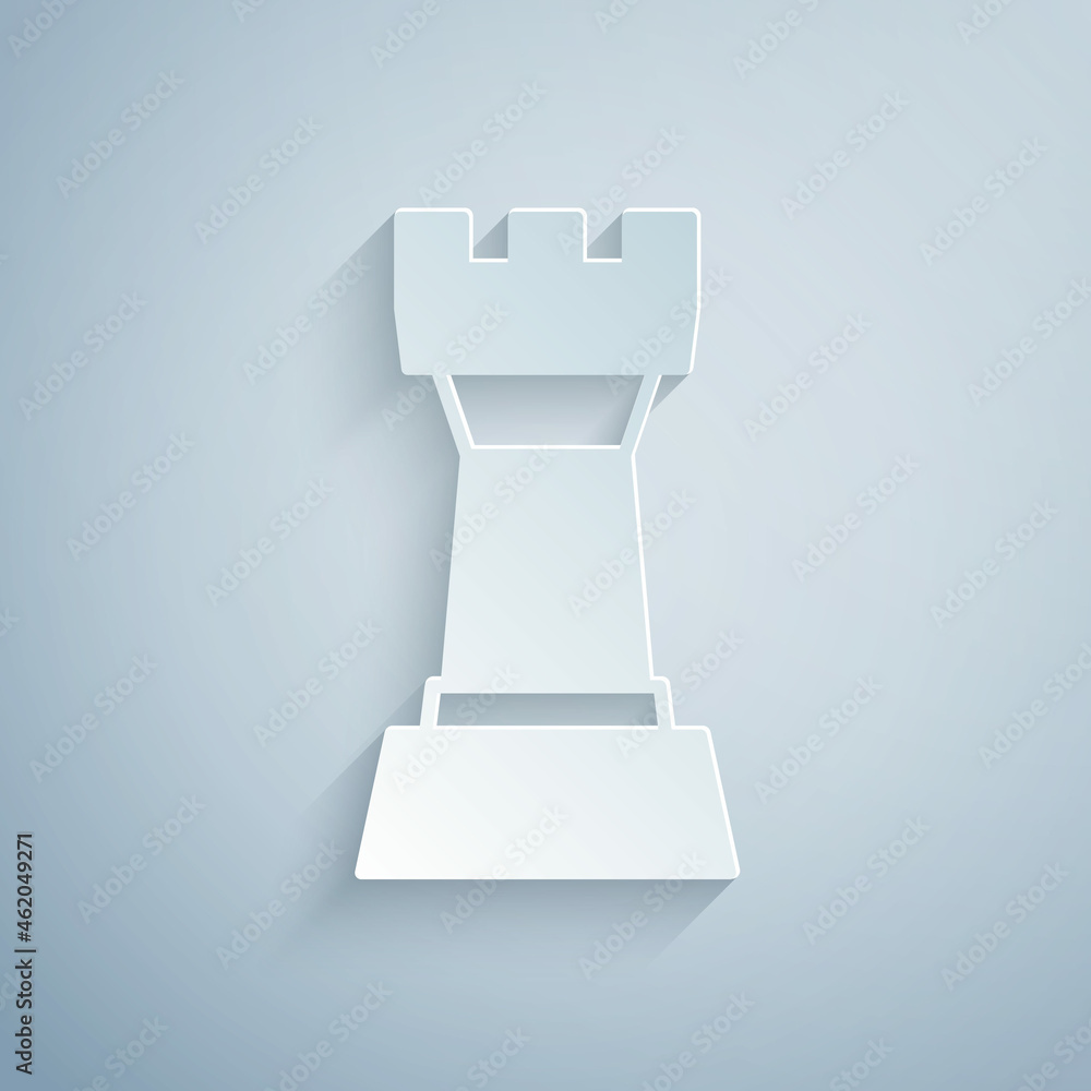 Paper cut Chess icon isolated on grey background. Business strategy. Game, management, finance. Paper art style. Vector Paper cut Chess icon isolated on grey background. Business strategy. Game, management, finance. Paper art style. Vector