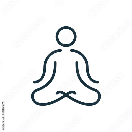 Meditation, Yoga Line Icon. Man Sitting in Lotus Position Linear Pictogram. Time to Relax Concept. Mental and Body Calm Outline Icon. Editable Stroke. Isolated Vector Illustration