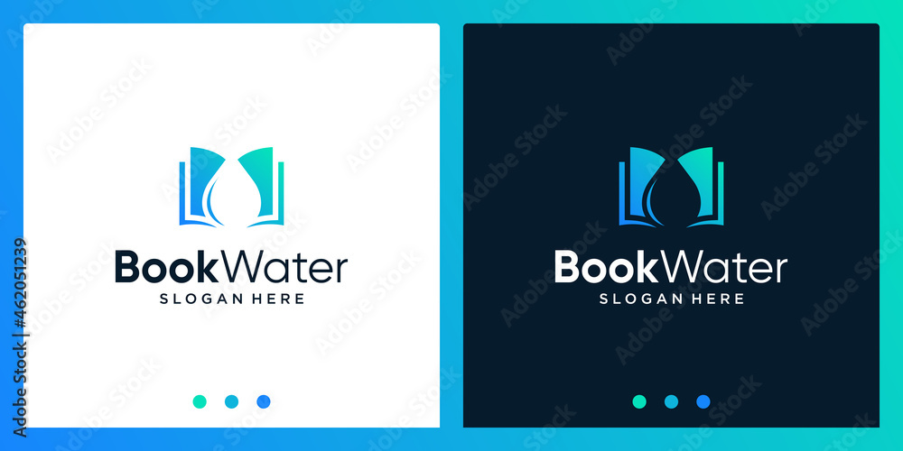 Open book logo design inspiration with water design logo. Premium Vector