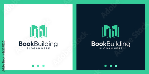 Open book logo design inspiration with building design logo. Premium Vector