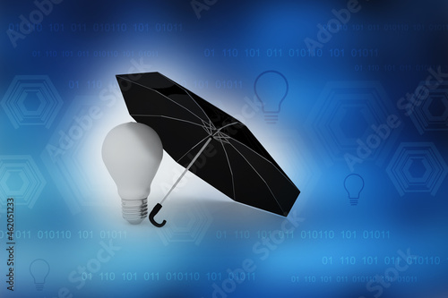 3d illustration bulb white electric bulb with umbrella 