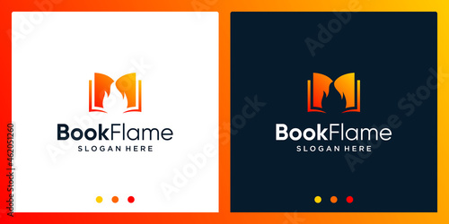 Open book logo design inspiration with fire design logo. Premium Vector