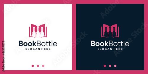 Open book logo design inspiration with bottle design logo. Premium Vector