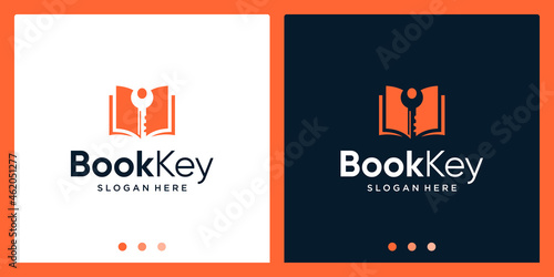 Open book logo design inspiration with key design logo. Premium Vector