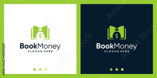 Open book logo design inspiration with money design logo. Premium Vector