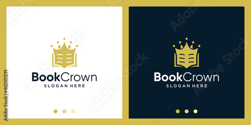 Open book logo design inspiration with crown design logo. Premium Vector