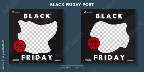 Set of modern black friday post template with space for photo, black friday sale social media post template. sale banner design