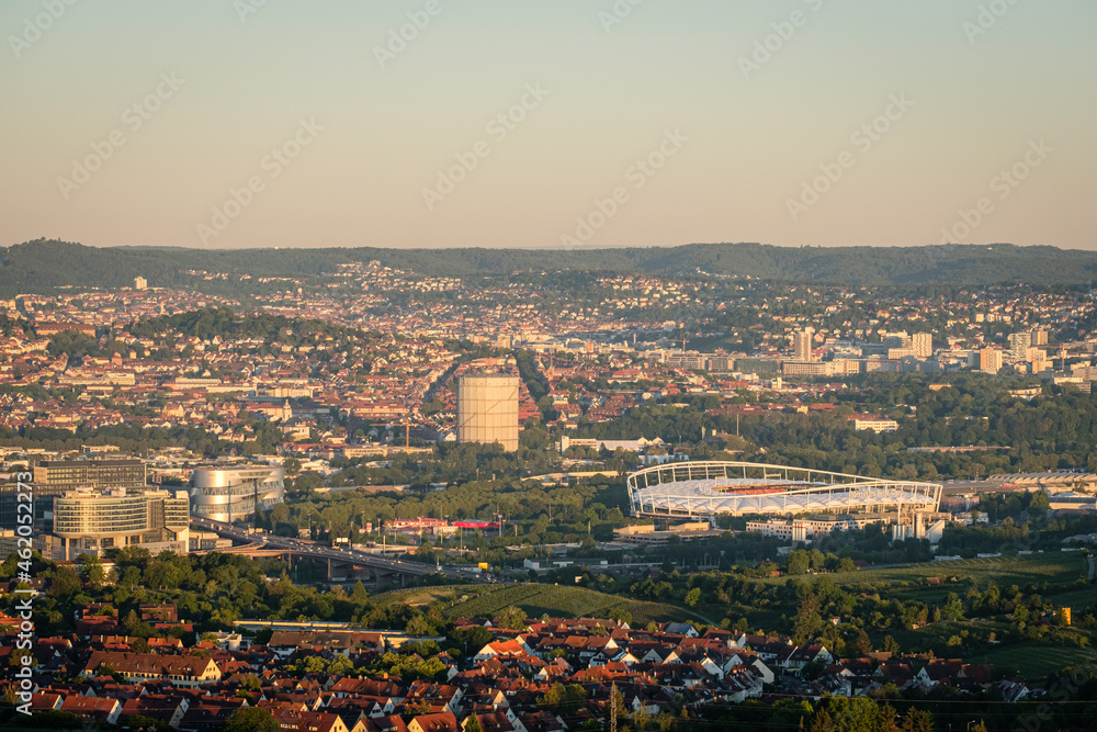 Stuttgart Bad Cannstatt cityscape with stadium