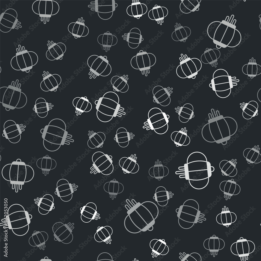 Grey Korean paper lantern icon isolated seamless pattern on black background. Vector Grey Korean paper lantern icon isolated seamless pattern on black background. Vector
