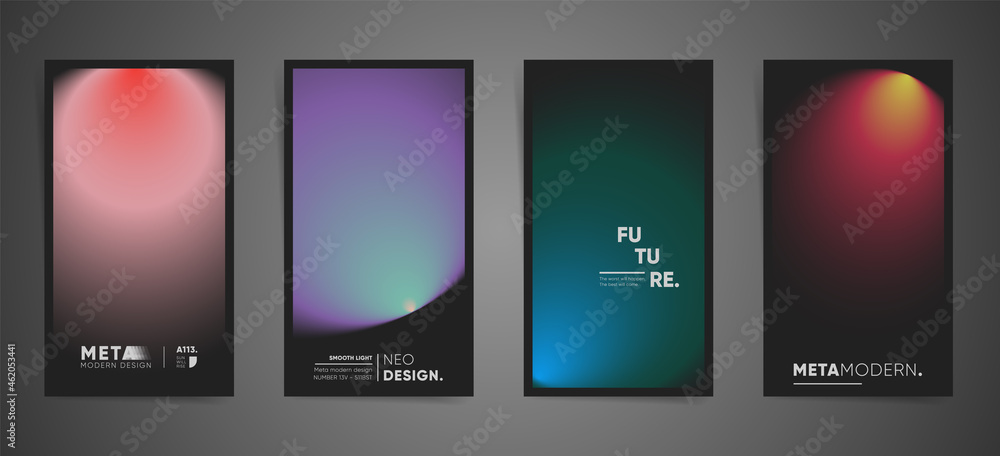 Abstract blurred vertical stories, gradient cover template design set for poster, social media post and stories banners. Smooth circular gradient fashion post. Vector aesthetics premium duotone set.

