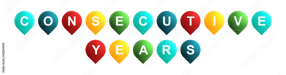Consecutive Years - text written on Isolated Shapes with White background Consecutive Years - text written on Isolated Shapes with White background