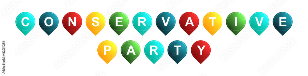 Conservative Party - text written on Isolated Shapes with White background Conservative Party - text written on Isolated Shapes with White background