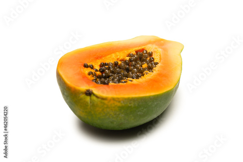 Papaya fruit isolated on a white background. Tropical fruit. Half papaya.