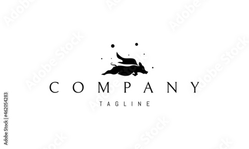 Vector logo on which an abstract image of a funny pig in the form of a superman.