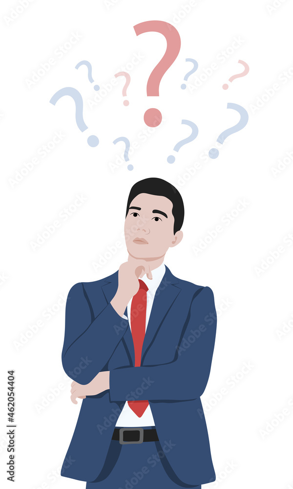 Businessman thinks - vector illustration in flat style. Businessman thinks - vector illustration in flat style.