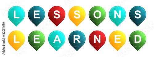 Lessons Learned - text written on Isolated Shapes with White background