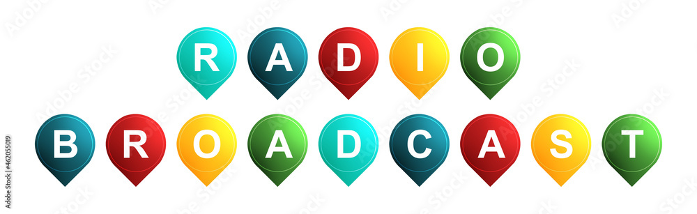 Radio Broadcast - text written on Isolated Shapes with White background Radio Broadcast - text written on Isolated Shapes with White background