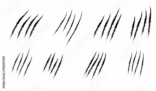 animal Claw scratches mark set. Cat tiger scratches paw shape. isolated on White background