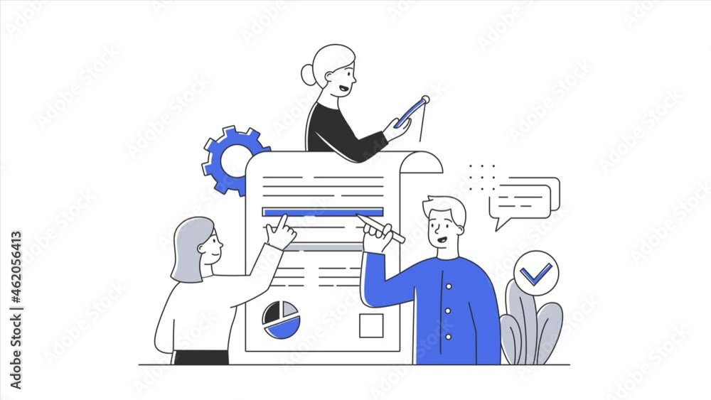 Business people discuss company financial result on online remote meeting. Animated metaphor cartoon concept. Simple style 2d animation with alpha channel isolated on white background. Business people discuss company financial result on online remote meeting. Animated metaphor cartoon concept. Simple style 2d animation with alpha channel isolated on white background.