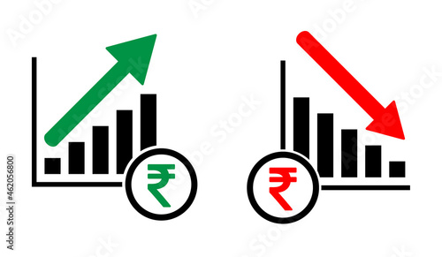 Set of income and growing economic symbol, money flat modern icon, isolated on white background