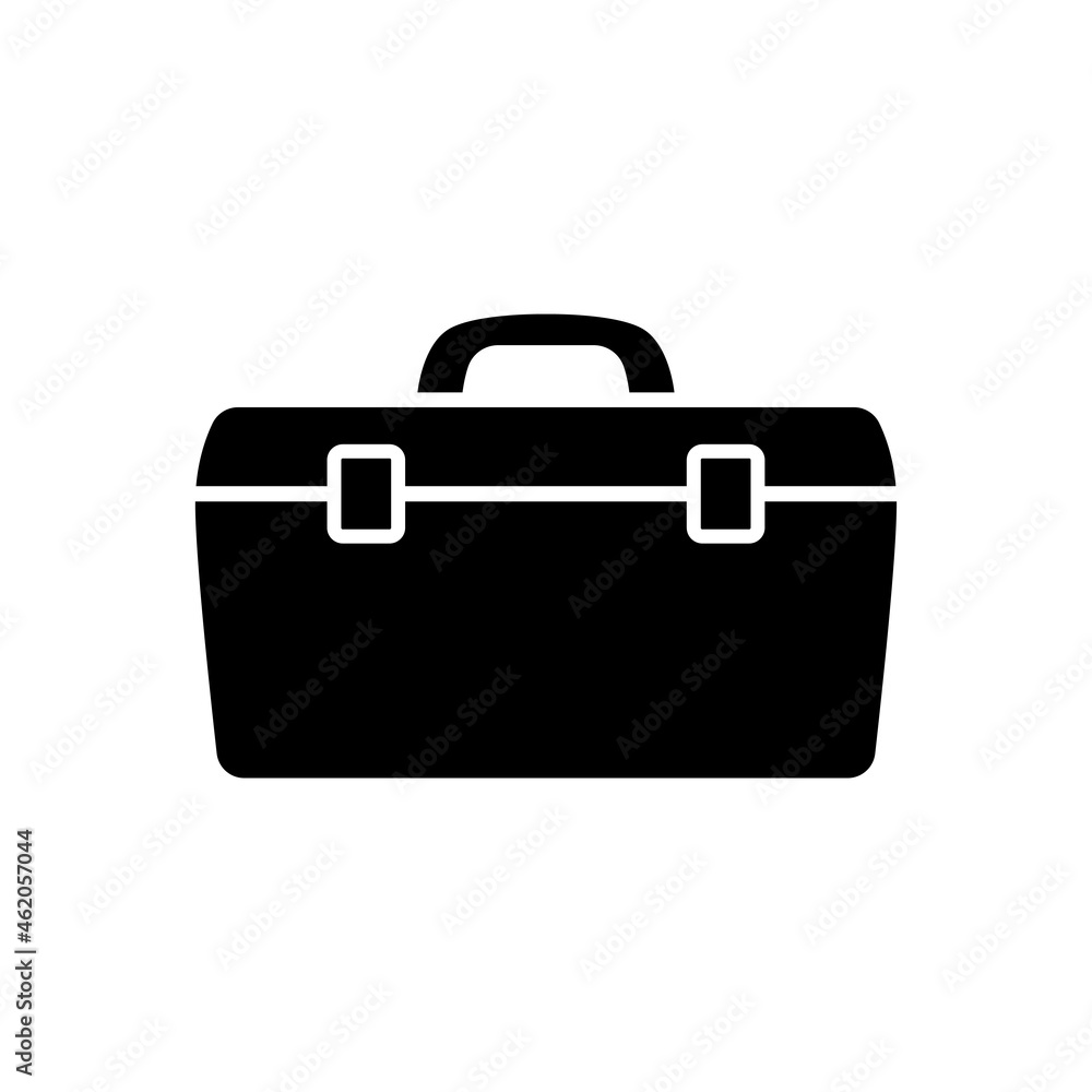 Tool box icon. Black silhouette. Front view. Vector simple flat graphic illustration. The isolated object on a white background. Isolate. Tool box icon. Black silhouette. Front view. Vector simple flat graphic illustration. The isolated object on a white background. Isolate.