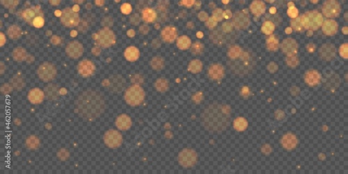 Bokeh overlay light effect. Christmas gold magic confetti. Vector orange glitter