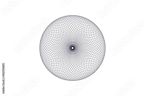 Vector graphic of Guilloche pattern on white background. Rosette (line elements) for money design. Simple mandala design. Good for certificate, wedding invitations, banknote, money design, currency.
