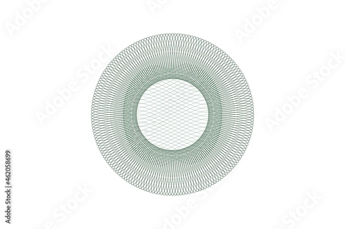 Vector graphic of Guilloche pattern on white background. Rosette (line elements) for money design. Simple mandala design. Good for certificate, wedding invitations, banknote, money design, currency.