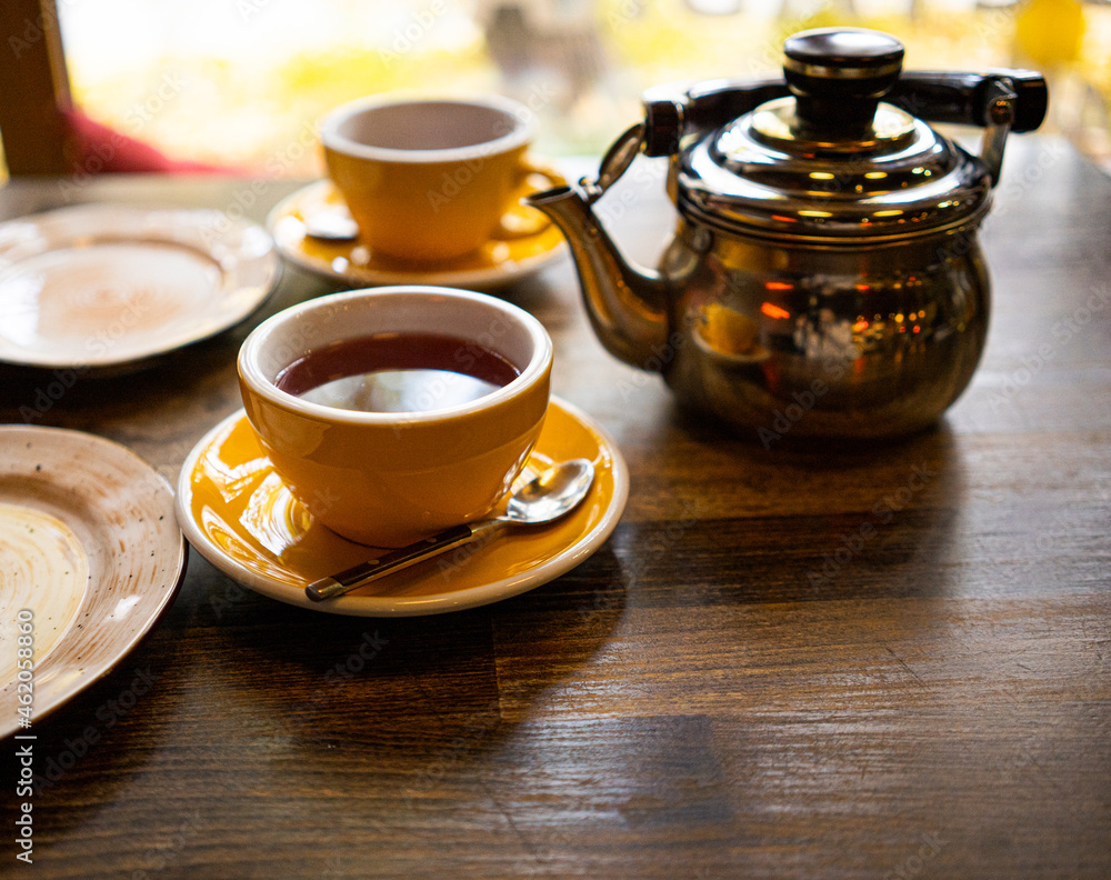 Fototapeta premium Tea set on the wooden table