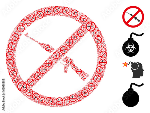 Vector forbid kalashnikov weapon fractal is composed from repeating fractal forbid kalashnikov weapon parts. Fractal mosaic from forbid kalashnikov weapon.