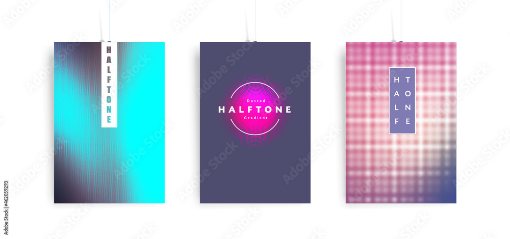 Minimal covers design. Colorful halftone gradients. Trendy geometric patterns