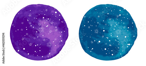 Round cosmic background or night sky with doodle stars