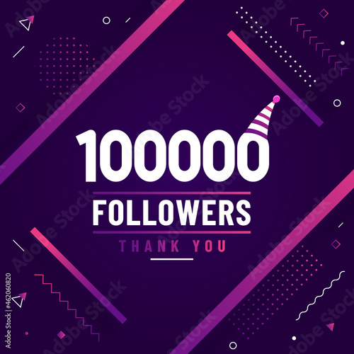 Thank you 100000 followers, 100K followers celebration modern colorful design.