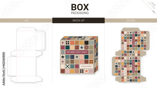 mozaik box packaging and mockup die cut template