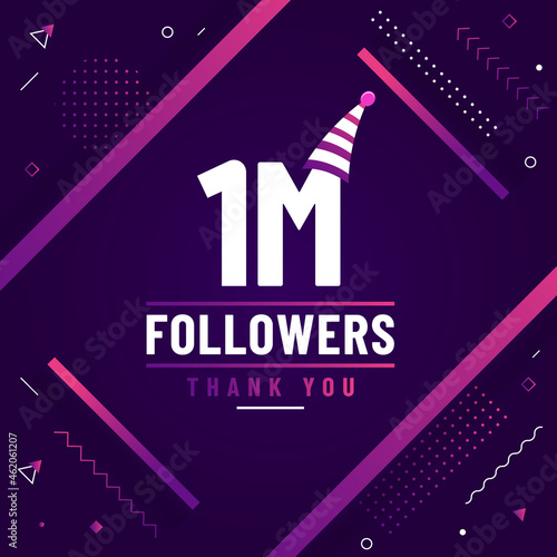 Thank you 1M followers, 1000000 followers celebration modern colorful design.