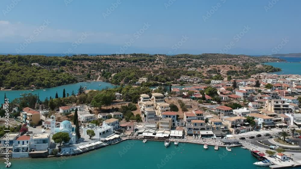 Aerial view over Porto Cheli, a summer resort town in the municipality of Ermionida in the southeastern part of Argolis, Greece Aerial view over Porto Cheli, a summer resort town in the municipality of Ermionida in the southeastern part of Argolis, Greece