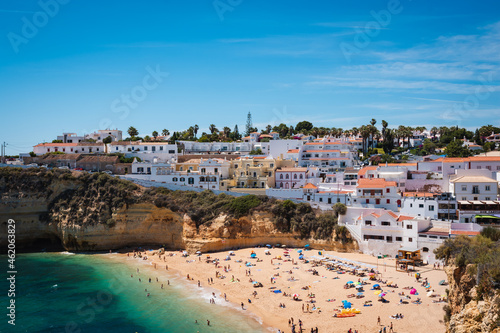 village of white houses on the coast