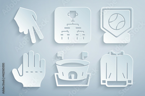 Set Baseball arena, base, glove, t-shirt, Championship tournament bracket and icon. Vector