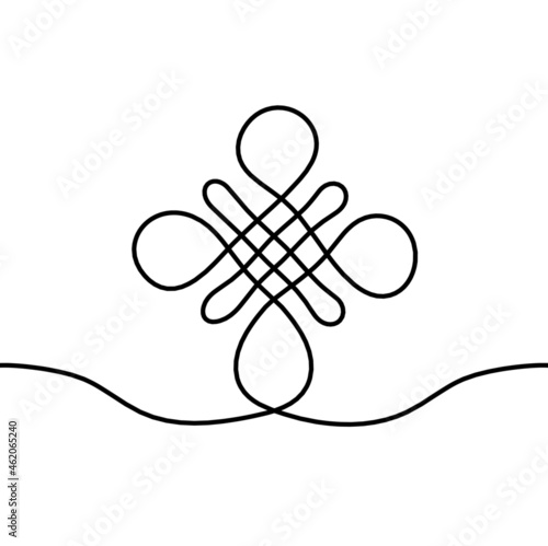 Sign of endless auspicious knot as line drawing on the white background. Vector