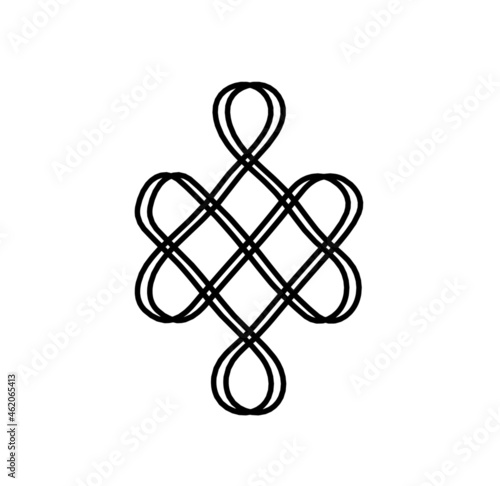 Sign of endless auspicious knot as line drawing on the white background. Vector
