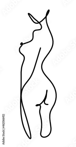Woman silhouette body as line drawing picture on white. Vector