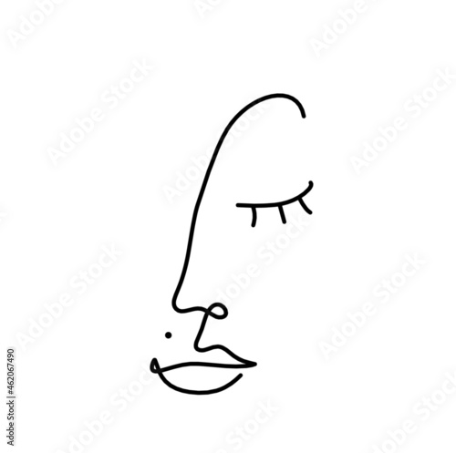 Woman silhouette face as line drawing picture on white