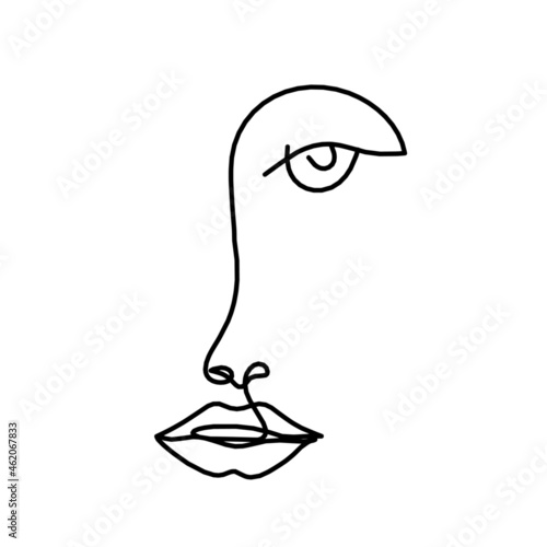 Woman silhouette face as line drawing picture on white