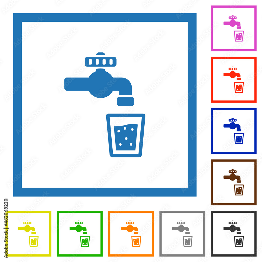 Drinking water flat framed icons Drinking water flat framed icons