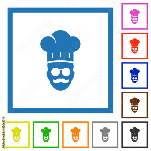 master chef with glasses and mustache flat framed icons